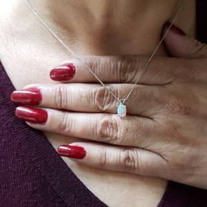 Roestvrij Staal Goud Roze Opaal Ketting Ovale October Geboortesteen Opaal Hanger Ketting - Product Image 3