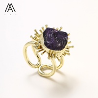 Bague Ajustable Bohème Vintage en Pierre Naturelle Brute Plaquée Or 18K Tendance pour Mariages