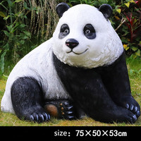 Sculpture de panda en fibre de verre Art Déco grandeur nature, imperméable, avec ornement de jardin extérieur en bambou