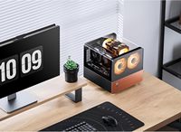 Boîtier PC Micro ATX JONSBO V12 Noir, Tour Moyenne en Métal, Design en Verre Hyperboloïde, Structure de Cabinet Séparée, Ventilateurs Avant 120mm*2