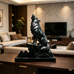 Lune hurlante, sommet azuré : sculpture abstraite de <span class=keywords><strong>loup</strong></span> noir au fini miroir. Cette sculpture a été sculptée et coulée par Bozhiyi. - Product Image 5