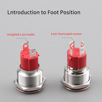 19mm Étanche IP67 Led Bouton Poussoir 15A Haute Courant Métal Bouton Poussoir Interrupteur Lumière Led