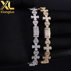 Luxury 12mm <b>Copper</b> Alloy Bangle for Unisex Full Cubic Zircon <b>Bracelet</b> Cross Design Iced Out Jewelry - Product Image 3