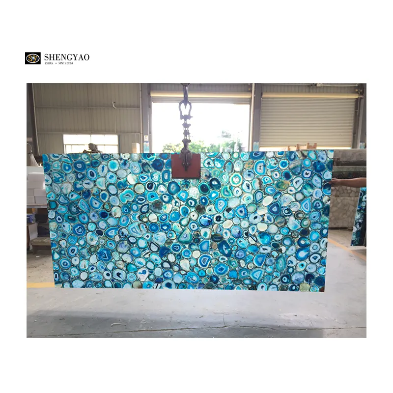 Wholesale Polished Gemstone Panel Natural Blue Agate Stone Slabs