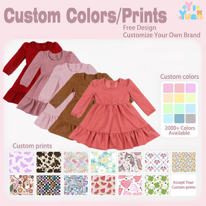 Vestito in velluto a coste con volant per bambine, a maniche lunghe a sbuffo, autunno inverno, modello swing, tinta unita, <span class=keywords><strong>abbigliamento</strong></span> personalizzato per bambini e neonati - Product Image 3