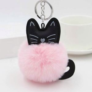 Porte-clés Pompon Style Dessin Animé Chat en Plastique et Cuir, Boule Douce et Moelleuse, Pendentif de Sac, Cadeaux Promotionnels pour Magasins d'Articles pour Animaux - Product Image 3
