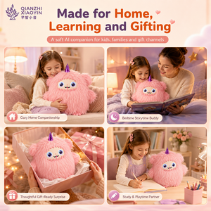 Peluche de monstruo <span class=keywords><strong>rosa</strong></span> AI Gummy Beast con cuerno de unicornio morado, pelo ultralargo, 3 modelos de IA, ChatGPT, enciclopedia, más de 50 idiomas, WiFi - Product Image 5