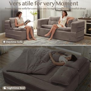 80'' Modern Metal Futon Sofa Bed King Size Foldable Sleeper Sofa Corduroy Boneless Loveseat Couch Chaise <strong>Lounge</strong> 3 Customized - Product Image 3