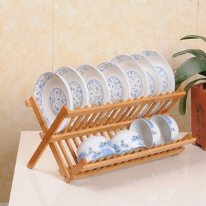 Bamboo Foldable Double Layer <b>Dish</b> <b>Rack</b> 40.5x32x3.6cm For Kitchen <b>Dish</b> And Bowl Storage - Product Image 3