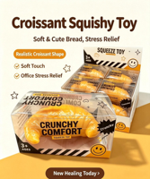 Bloc Squishy en forme de Croissant, malléable, à rebond lent, effet croquant, doux à presser, jouet anti-stress et sensoriel