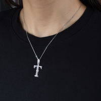 Pendentif lettre T en or blanc massif 18 carats, design creux avec diamant de laboratoire, bijou personnalisé pour homme et femme, cadeau