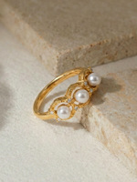 Bague en acier inoxydable imitation perle zircon, bague vintage tendance pour femmes