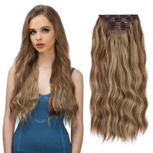 Synthetische Kwaliteit Hoge Temperatuur Vezel Eigen Merk Krullend Onzichtbare Snap Clip Ins Blonde Naadloze Ombre Hair Extensions