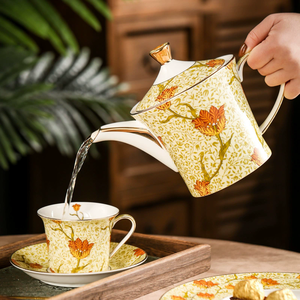 Juego de Café de Cerámica de Lujo Golden Autumn Yellow Tulip, 15 Piezas, Tazas Elegantes de Porcelana, Azucarera, Jarra para Crema, para el Té de la Tarde en Casa - Product Image 2