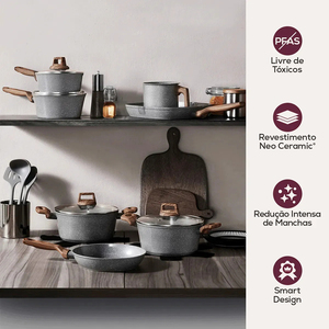 Juego de Ollas y Sartenes de Cerámica Moderna con Revestimiento de Mármol, 6 Piezas, Tapas de Vidrio, Asas de Baquelita, Antiadherente, de Aluminio, Compatible con Inducción - Product Image 6