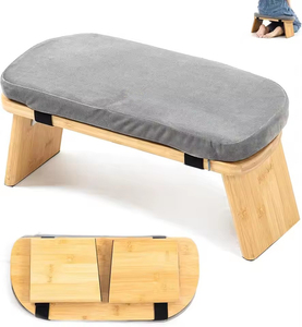 Portable Folding Yoga and <strong>Meditation</strong> Bench Small Bamboo Kneeling <strong>Stool</strong> with Extra Thick Comfortable Cushion - Product Image 2