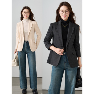 Women's Dark Gray Suit Jacket Slim Fit Full Sleeve Anti-Wrinkle Professional Blazer For Office Wear - Product Image 1
