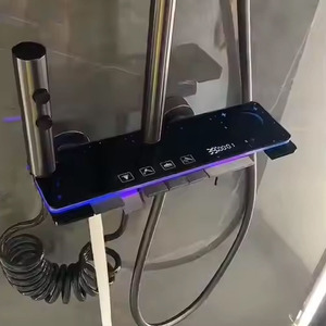 Ensemble de <span class=keywords><strong>douche</strong></span> de salle de bain à affichage LED <span class=keywords><strong>en</strong></span> aluminium spatial avec mitigeur thermostatique à effet pluie et douchette à main massante 5 fonctions - Product Image 3