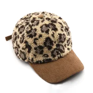 最新豹纹毛绒运动帽户外冬季加厚防风保暖帽男士羊毛灯芯绒对比棒球帽