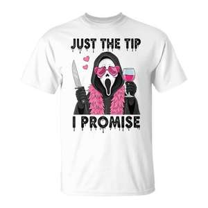 Camiseta Just The Tip I Promise Horror para adultos, unisex, blanca, 100% algodón - Product Image 1