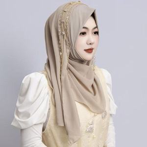 Voile instantané tendance avec chaîne de perles en mousseline, foulard musulman élégant, hijab pré-noué pour femme, écharpe islamique - Product Image 2