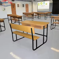 Fournisseurs d'usine de mobilier scolaire : Ensemble bureau et banc d'étude en bois pour enfants, durable et monobloc