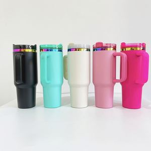 Custom LogoBulk Custom Laser Engraved 40oz Tumbler with Lid and Straw Insulated <b>rainbow</b> Plated Coffee <b>Mug</b> - Product Image 1