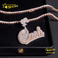 Pendentif Lettre Initiale Personnalisé en Argent S925 avec Moissanite, Design 3D Iced Out, Bicolore 2 pouces, Bijou Tendance pour Femme, Type Barbi Bail