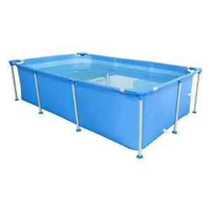 Piscina de agua inflable con marco de metal rectangular para exteriores sobre el suelo para patio trasero, jardín, fiesta acuática