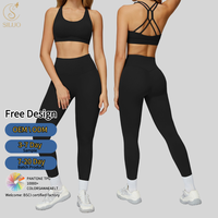 Legging Fitness Bernapas Custom, Bra Olahraga Tanpa Punggung Bahan Spandex, Set Fitness Gym Cepat Kering 2 Potong, Set Yoga untuk Wanita