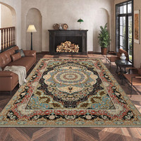 Tapis de salon et chambre haut de gamme rétro, motif floral bohème américain moderne du milieu du siècle, en fibre de polyester avec envers en silicone
