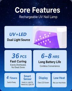 Lampe UV LED portable 388W rechargeable à faible chaleur pour séchage des ongles, lampe UV professionnelle sans fil pour le durcissement des ongles - Product Image 2