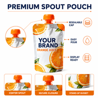 Pochettes personnalisées imprimées pour jus d'orange frais pressé à froid, riches en vitamine C, avec bec verseur, emballage souple, vente en gros