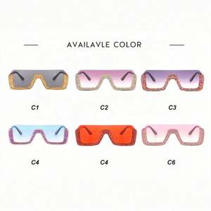 Nouveautés 2021 : Lunettes de soleil de luxe tendance à demi-monture avec diamants pour femmes, protection UV400, surdimensionnées, avec strass - Product Image 5