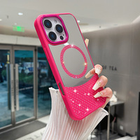 Étui magnétique de luxe à paillettes diamantées pour iPhone 17 16 Pro Max 15 et Samsung S25 Ultra avec miroir de maquillage et recharge sans fil
