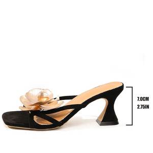 Sandali <span class=keywords><strong>da</strong></span> <span class=keywords><strong>donna</strong></span> in camoscio nero con tacchi alti alla moda a fiori dorati, <span class=keywords><strong>scarpe</strong></span> <span class=keywords><strong>da</strong></span> <span class=keywords><strong>sera</strong></span> alla moda per sandali <span class=keywords><strong>da</strong></span> <span class=keywords><strong>donna</strong></span> - Product Image 6