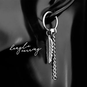 Boucles <span class=keywords><strong>d</strong></span>'oreilles créoles articulées en acier inoxydable style punk, avec pendentifs plumes et feuilles, longues chaînes, pour hommes, femmes et garçons - Product Image 3
