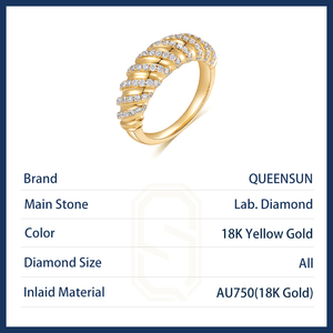 Bague de luxe en or jaune massif 18 carats avec diamant de laboratoire DE VS, design <span class=keywords><strong>croissant</strong></span> torsadé, bande côtelée diagonale, pour femme - Product Image 6