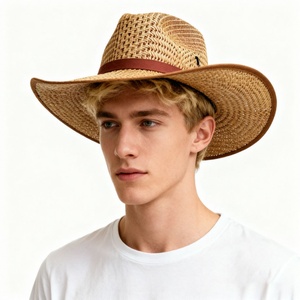 Wholesale <b>Western</b> Wide Brim Straw Panama <b>Hat</b> for Men Women Breathable Hollow Out Custom Logo Straw Wester Cowboy <b>Hat</b> - Product Image 3