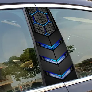 Pegatinas Personalizadas para el Pilar B del Coche, 2 Piezas, Resistentes a los Arañazos, Impermeables, Autoadhesivas, con Acentos Azules Hexagonales, Calcomanías de PVC - Product Image 1