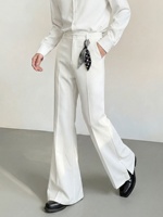 Pantalon de costume haut de gamme décontracté et ample pour homme, à fente, évasé, avec foulard en soie à pois, de créateur, de la collection BIG Wisdom White