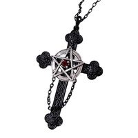 Collier chaîne noire gothique Bijoux punk Collier pendentif croix pentagramme foncé