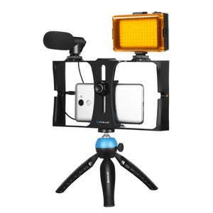 Universale PULUZ 4 in 1 Vlogging trasmissione in diretta LED luce Selfie kit Video Rig per Smartphone con microfono + attacco treppiede + freddo