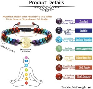 7 จักระคริสตัลสร้อยข้อมือ Reiki จักระหินลูกปัดความวิตกกังวลเสน่ห์โชคดีปรับสร้อยข้อมือถักของขวัญทางจิตวิญญาณ - Product Image 2