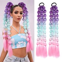 Extensions de cheveux en queue de cheval à bulles légères de 22 pouces, tresses colorées, extensions de cheveux avec élastique, accessoires pour la journée des cheveux folles, festival, rave