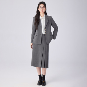 Women's Suit <b>Set</b> Midi Skirt <b>Office</b> Lady Style Anti-Wrinkle Polyester Viscose Spandex Work Commuting - Product Image 3