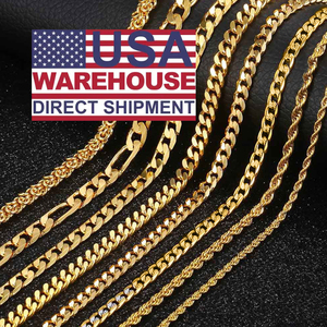 Kalung Rantai Cuban Link Baja Anti Karat Lapis Emas Asli 14k 18k Perak 3mm Gaya Fashion USA untuk Pria Wanita - Product Image 1