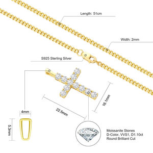 Кулон-крестик из муассанита для женщин, VVS, выращенный в лаборатории, с бриллиантами, из серебра 925 пробы, с покрытием из белого золота 14K, цепочка-крестик для мужчин, ожерелье-шарм - Product Image 6