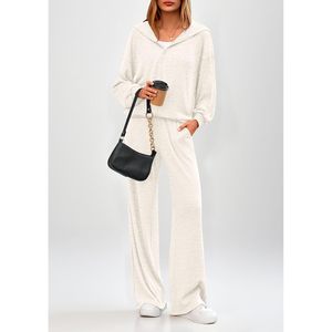 Women's 2 Piece <b>Zip</b> <b>Up</b> Hoodie Wide Leg Tracksuit Casual Spring Lounge Set Breathable Knitted Outfit - Product Image 2