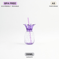 Gobelet en plastique 350 ml (12 oz) motif Ananas pour smoothies et boissons pilées, avec couvercle et paille, idéal pour les événements